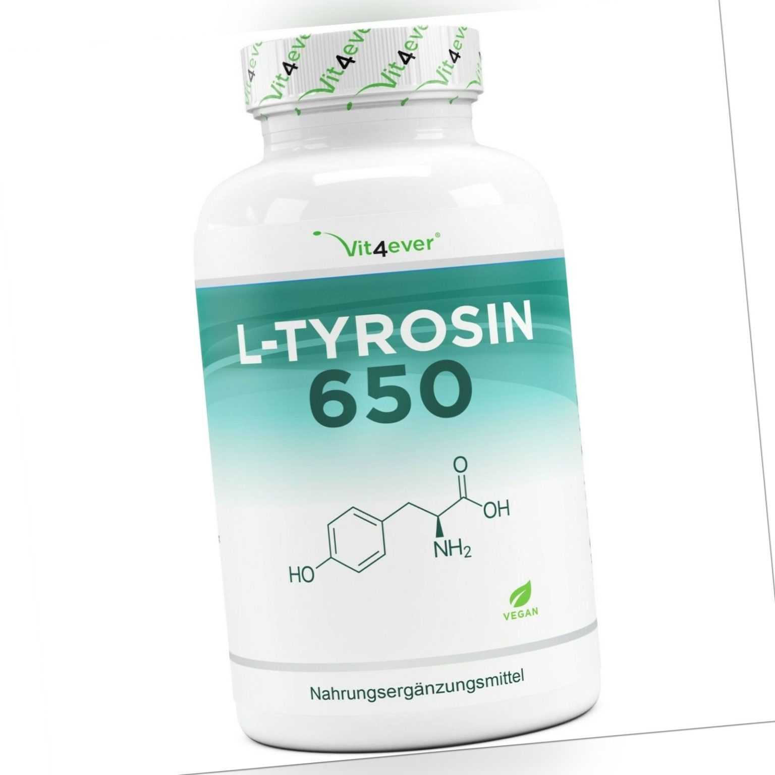 L-Tyrosin - 240 Kapseln - 1300mg Tagesportion - Vegan - Hochdosiert - Aminosäure