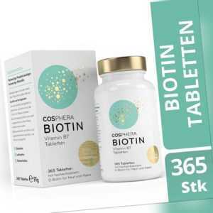 21,86€/100g Cosphera Biotin Hochdosiert 10.000 mcg D-Biotin 365 vegane Tabletten