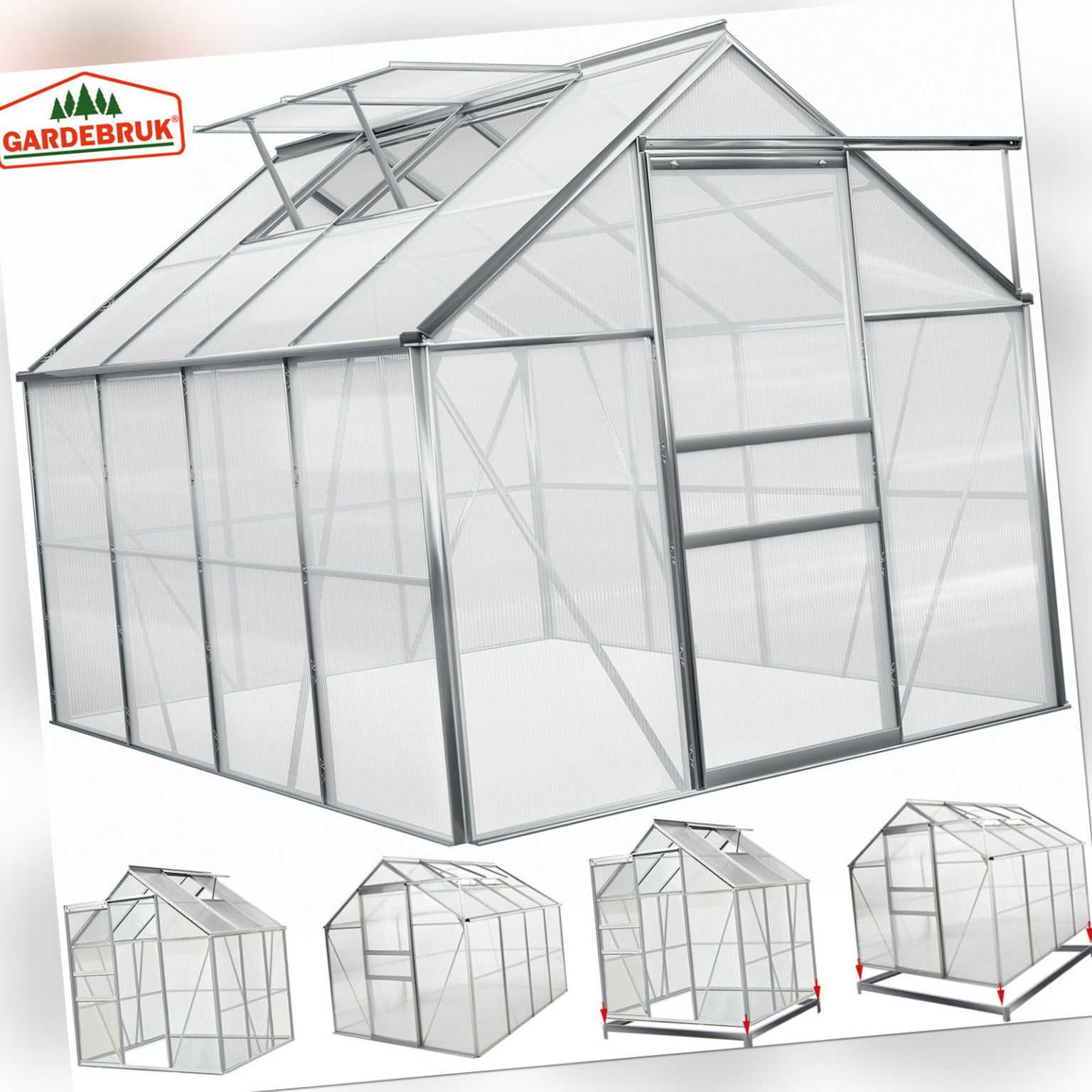 Gewächshaus 3,7m²-4,75m² Treibhaus Tomatenhaus Gardebruk Dachfenster Schiebetür