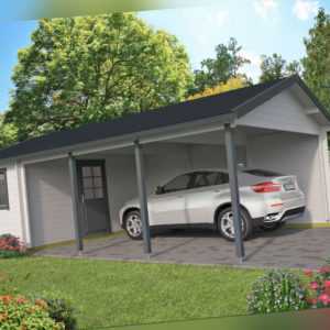 44 mm Carport + Geräteraum 770x430 cm Garage Einzelcarport Gartenhaus Holzgarage