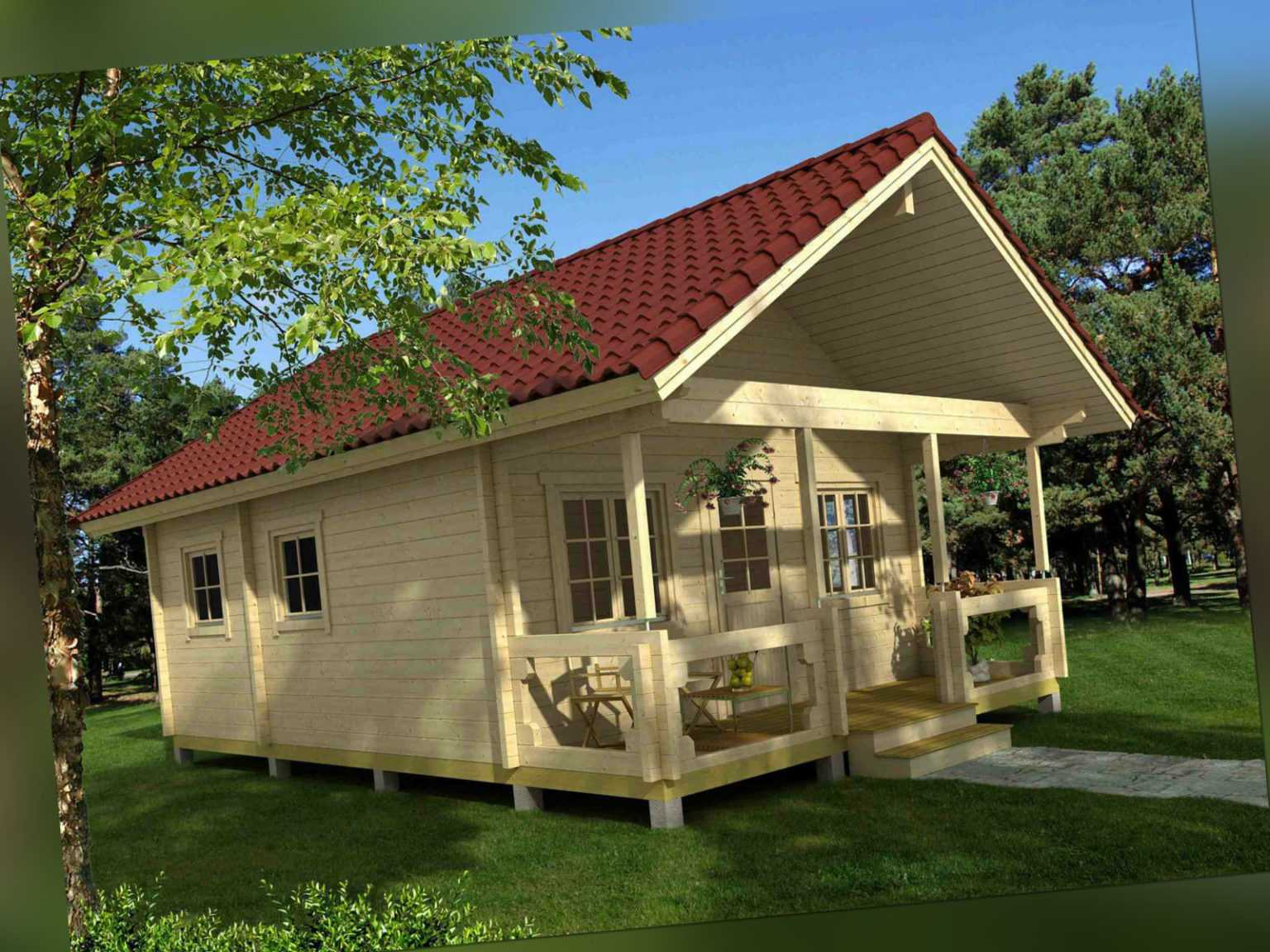 70 mm Ferienhaus 560x660 cm + Terrasse Gartenhaus Blockhaus Holzhaus Holz Neu