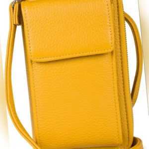 Damen Geldbörse Einfarbig mit RFID Schutz Handy Fach, Umhängetasche Schultergurt