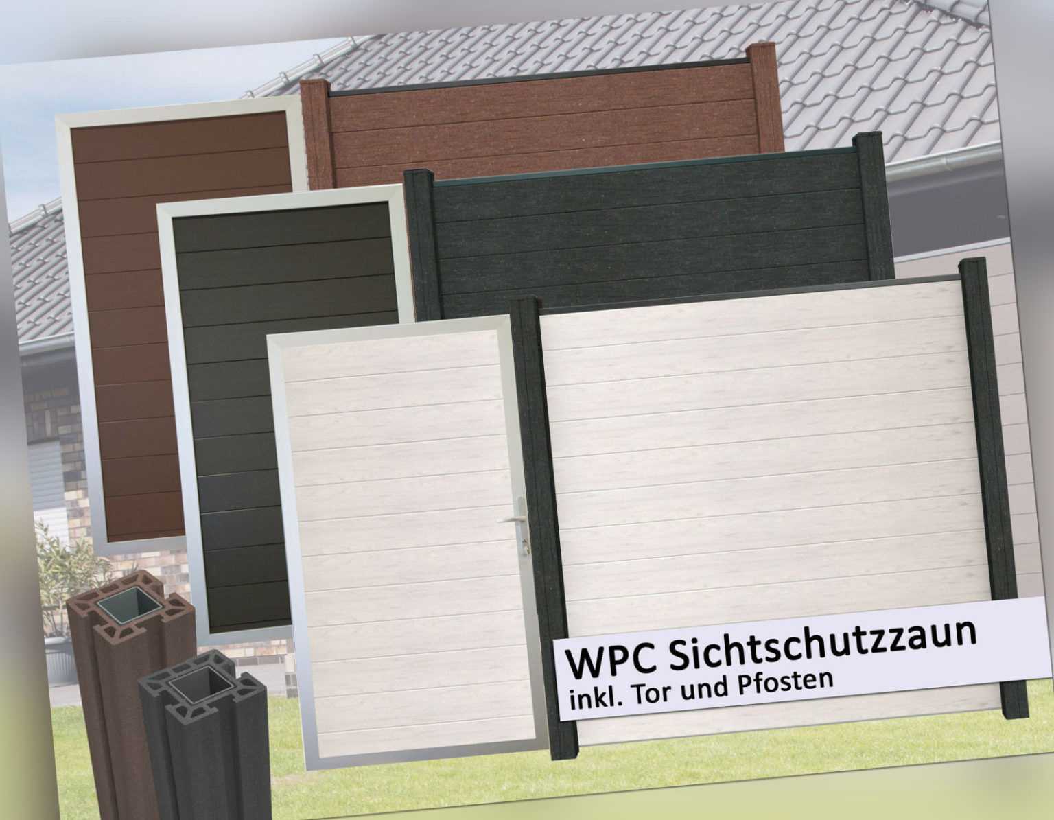 WPC / BPC Sichtschutzzaun inkl. Pfosten & Tor Sichtschutz Gartenzaun Zaun Türe