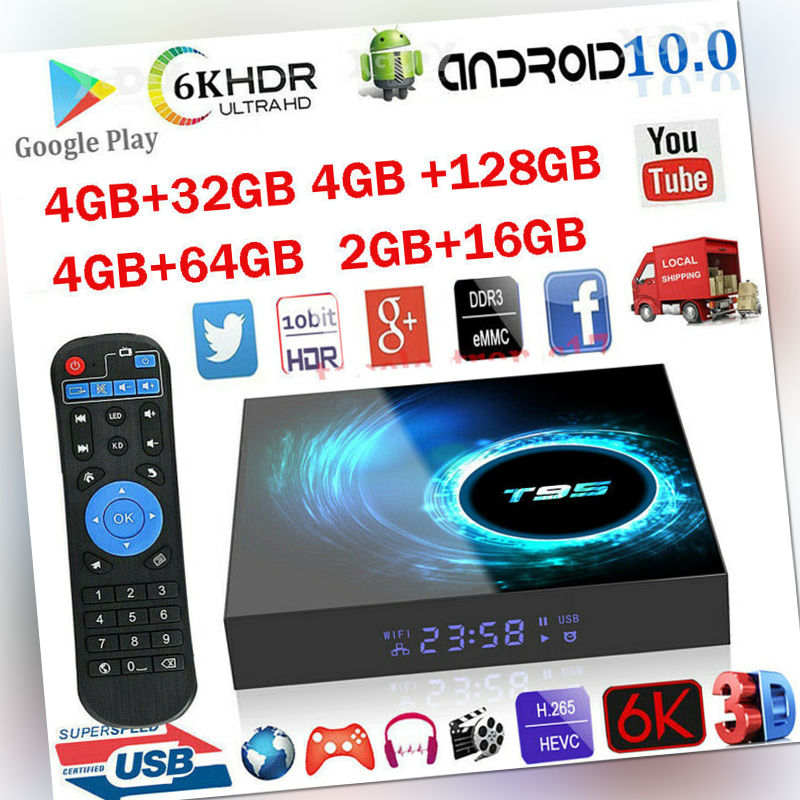 6K T95 Android 10.0 Smart TV Box H616 Quad-core Media 2.4G & 5G WiFi BT5.0 V7S2