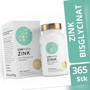 21,86€/100g Cosphera Zink Hochdosiert 25mg Zink-Bisglycinat 365 vegane Tabletten
