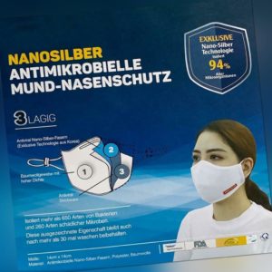 20 x NANOSILBER Mund-Nasenschutz Atemschutzmaske 3-lagig waschbar Antimikrobiell