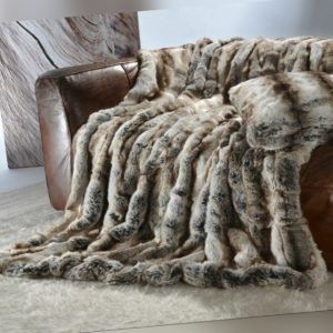 Edle Premium Felldecke aus Webpelz Wolf grau-braun 170x220cm