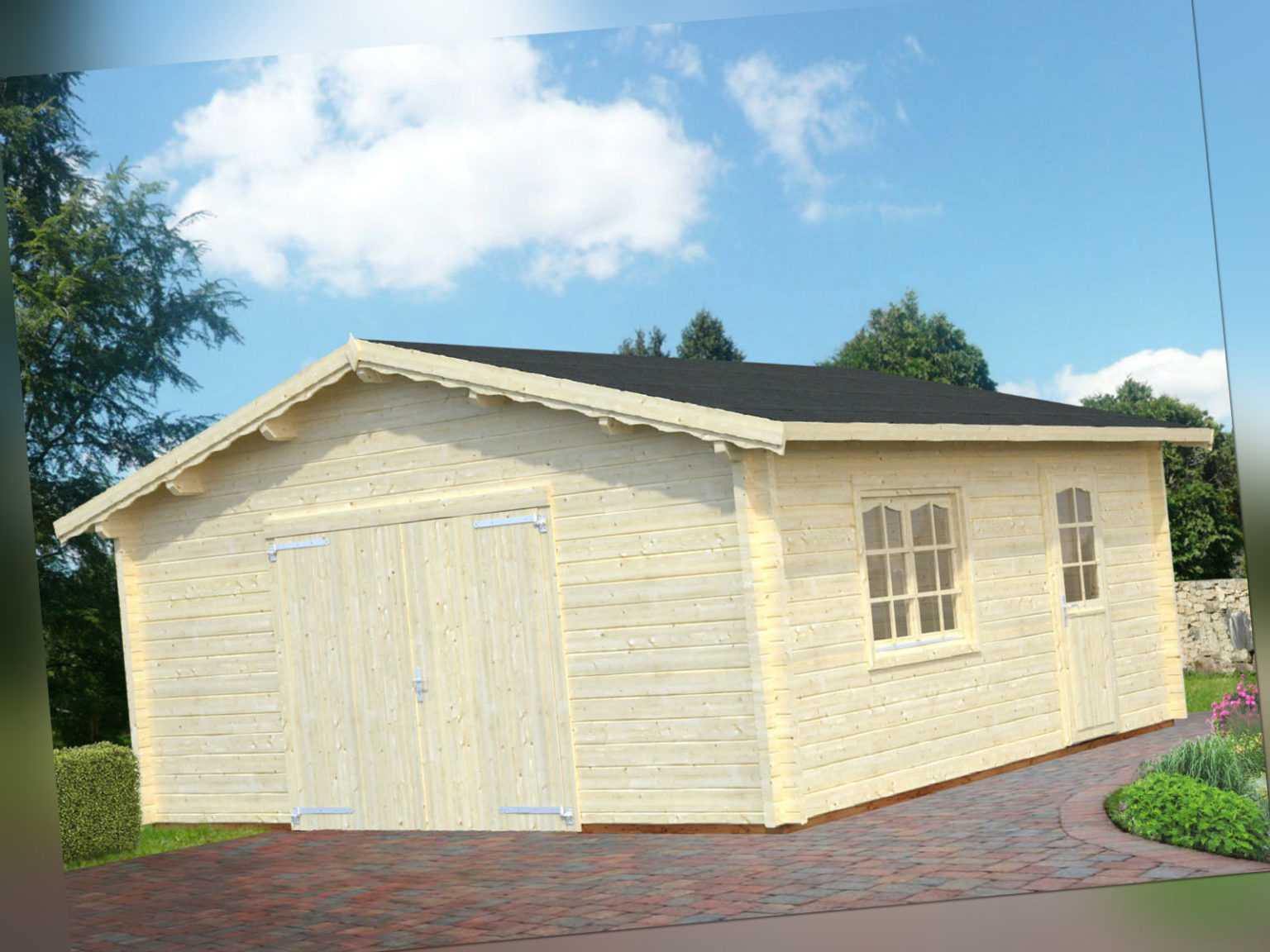 70 mm Holzgarage Roger 17 / 18 / 19 Garage ca. 560x560 cm Blockhaus Carport Holz