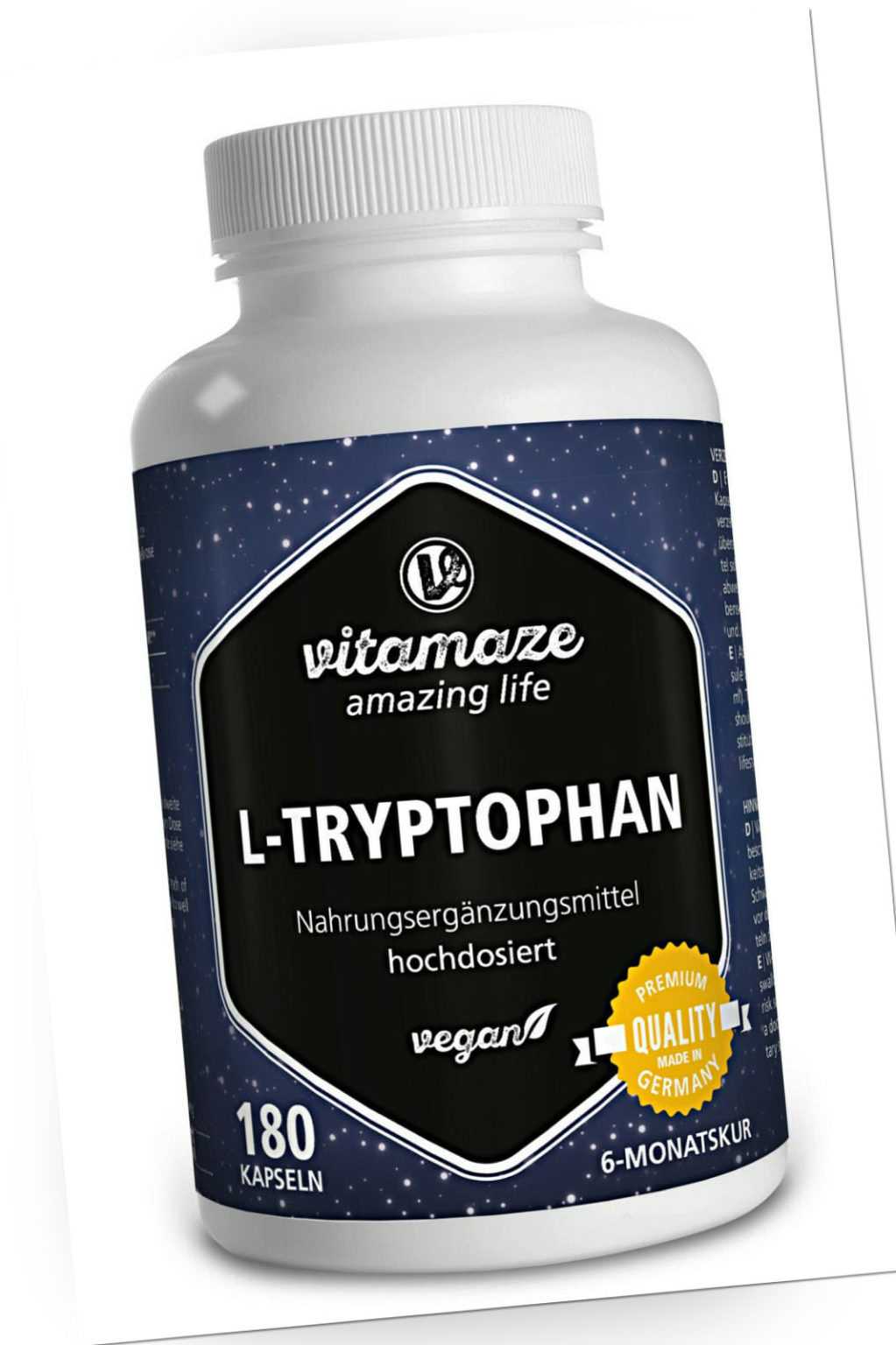 (€16,64/100g) L-Tryptophan 500 mg hochdosiert, 180 vegane Kapseln