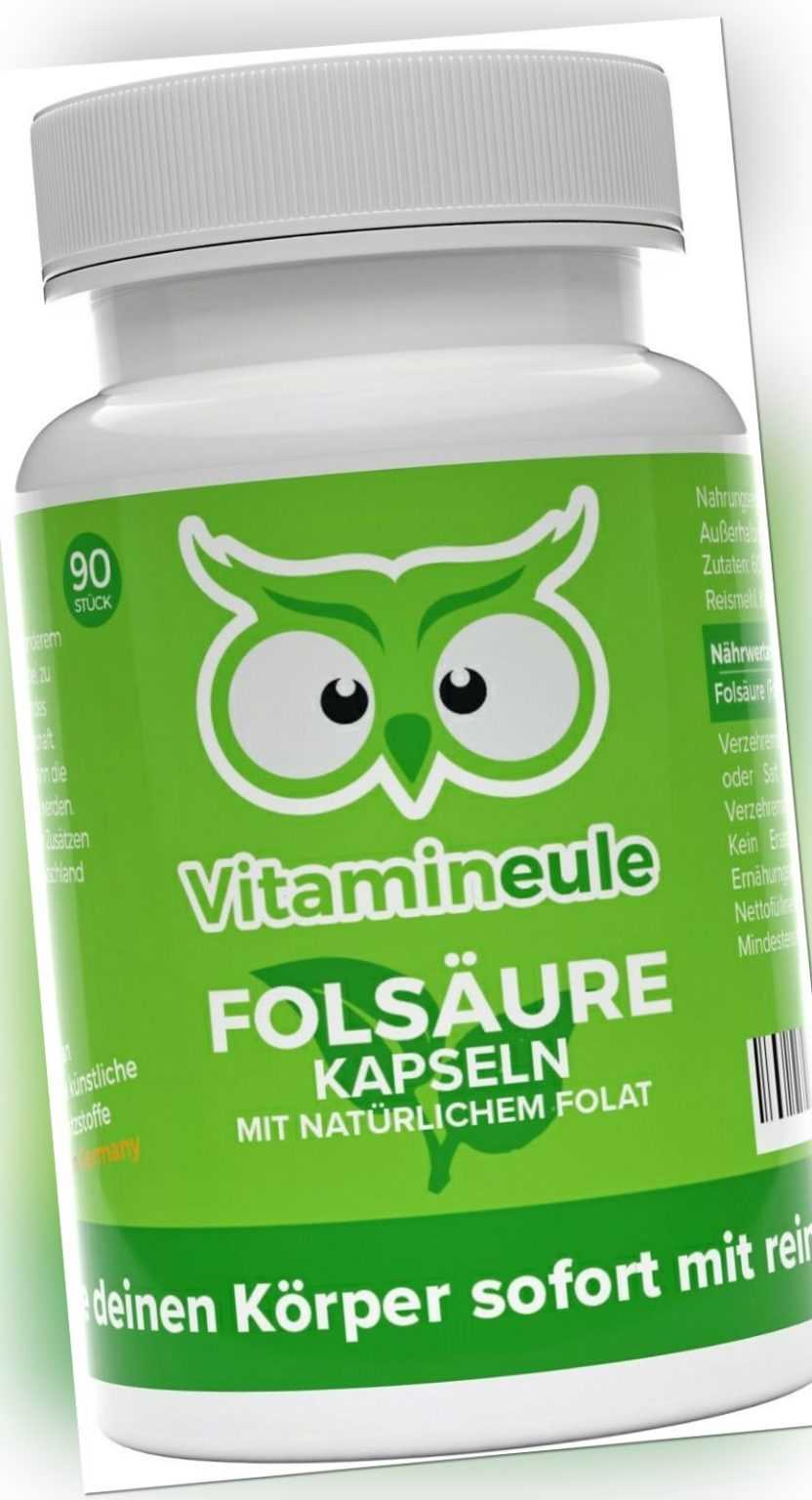 Folsäure Kapseln - 800 µg natürliches Folat - 5-MTHF ohne Zusätze - Vitamineule