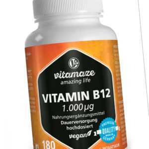 (€37,71/100g) Vitamin B12 hochdosiert 180 Tabletten Methylcobalamin vegan