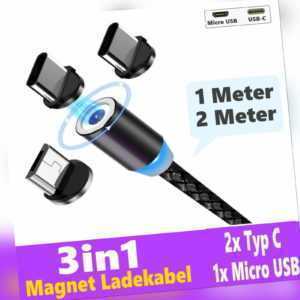 Ladekabel für Samsung Handy Magnet LED 1m | 2m Micro USB Typ-C LG Huawei Xiaomi