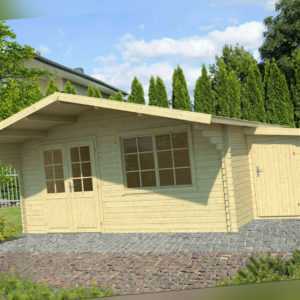 40 mm Gartenhaus 505 x 410 cm + ANBAUSCHUPPEN Holzhaus Blockhaus Gerätehaus Holz