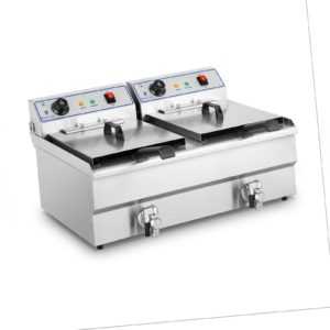 Friteuse Starkstrom Doppel Edelstahl Fritteuse Fritöse Kaltzonen 6000 Watt 2x16L