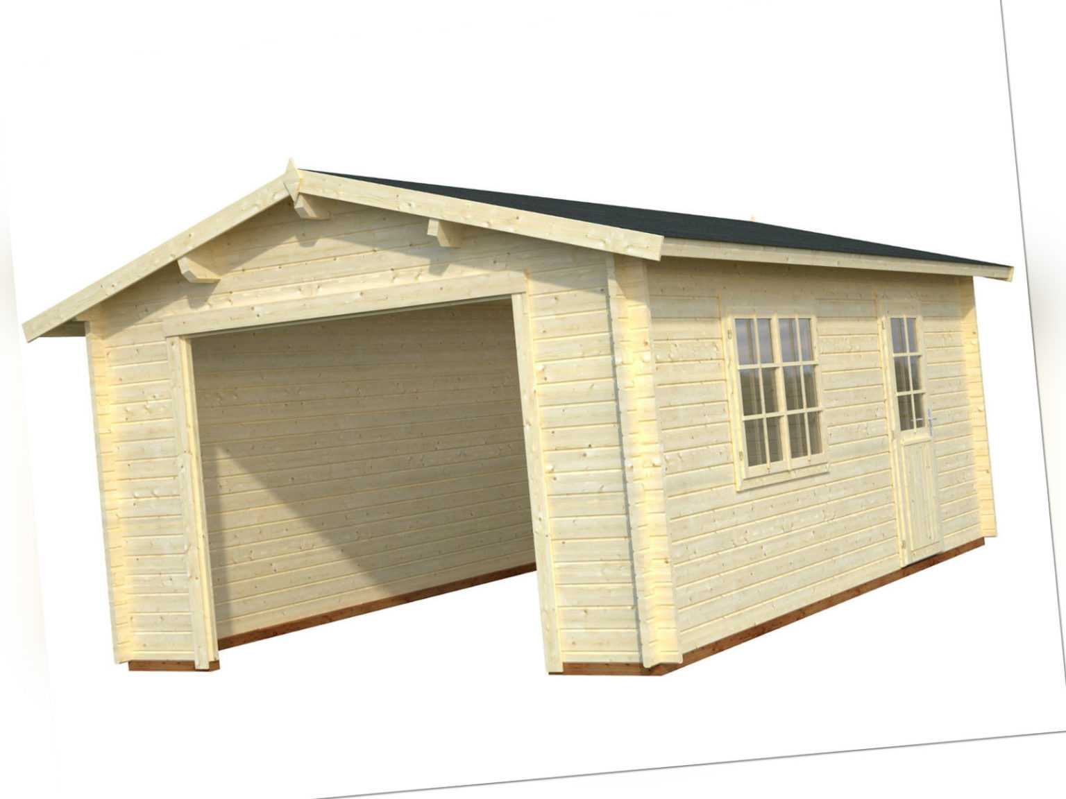 44 mm Holzgarage Roger 5 / 6 / 7 Garage ca. 380 x 570 cm Blockhaus Carport Holz