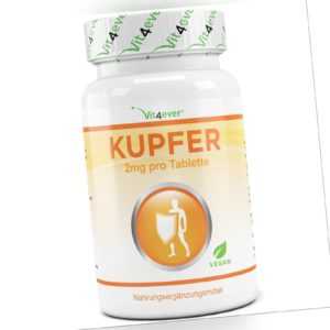 Kupfer 365 Tabletten mit 2mg  - Hohe Bioverfügbarkeit - Kupfergluconat - Vegan