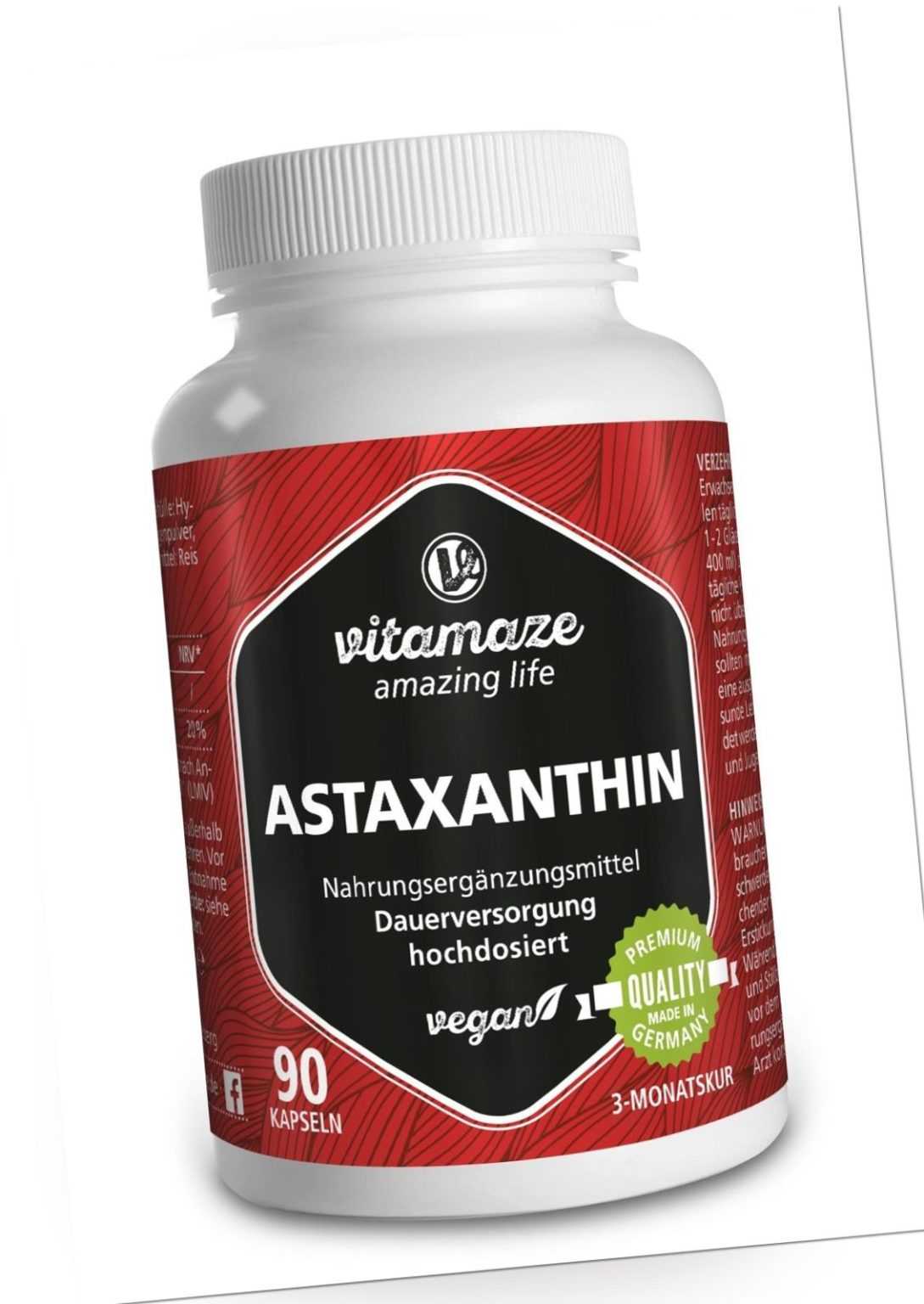 (€60,05/100g) Natürliches Astaxanthin 4 mg VEGAN, 90 Kapseln für 3 Monatsvorrat