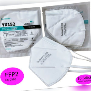 FFP2 Atemschutz Mundschutz Partikelfilter Maske CE0598 EU zertifiziert 10Stück