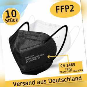 10x FFP2 Maske Atemschutz Mundschutz 5-Lagig Zertifiziert CE 1463 Weiß Schwarz