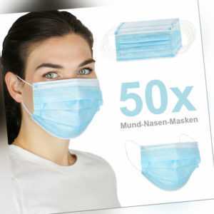 Einweg OP Maske 3 lagig Hygienemaske Atemmaske Gummiband blau Set 50 Stück