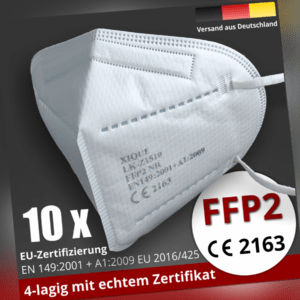10 Stück FFP2 Masken Mundschutz einzeln verpackt CE 2163 zertifiziert DE Händler