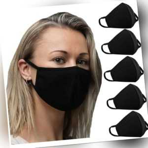 5 x Mund-Nasen-Maske Stoffmaske Gesichtsmaske 100% Baumwolle Waschbar Schwarz