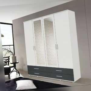 Kleiderschrank Rasant-Extra Schrank 4-türig weiß grau metallic Spiegel 168 cm