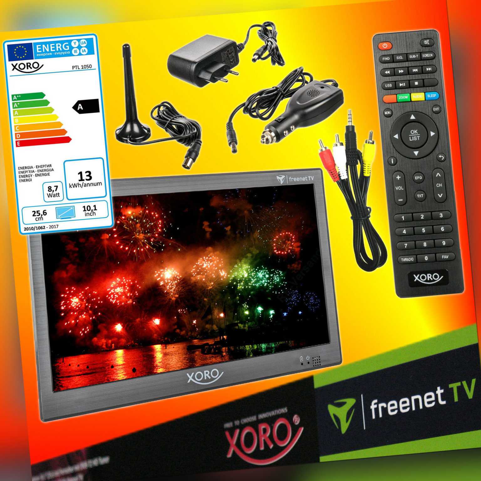 Xoro PTL 1050 DVB-T2 tragbarer HD freenet TV Fernseher 12V 24V 230V LED-TV EEK A