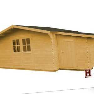 Gartenhaus + Anbauschuppen 440x320 cm Holz Gerätehaus 34 mm Holzhaus Blockhaus