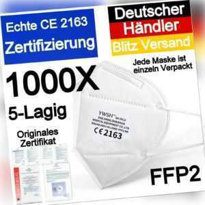 1000 x FFP2 Atemschutzmaske 5 Lagig Mundschutz CE nicht Medizinische Masken 1000