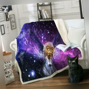 3D Lila Eule ZHU240 Warm Plüsch Fleece Decke Picknick Sofa Couch