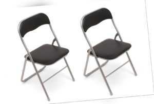 2 Stück Klappstuhl Klappstühle Kunstleder - silber-schwarz - 2x Stühle Stuhl
