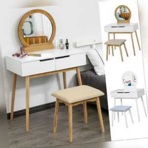 Vanity Table Set Dressing Table w/ Cushioned Stool Drawer Makeup Table