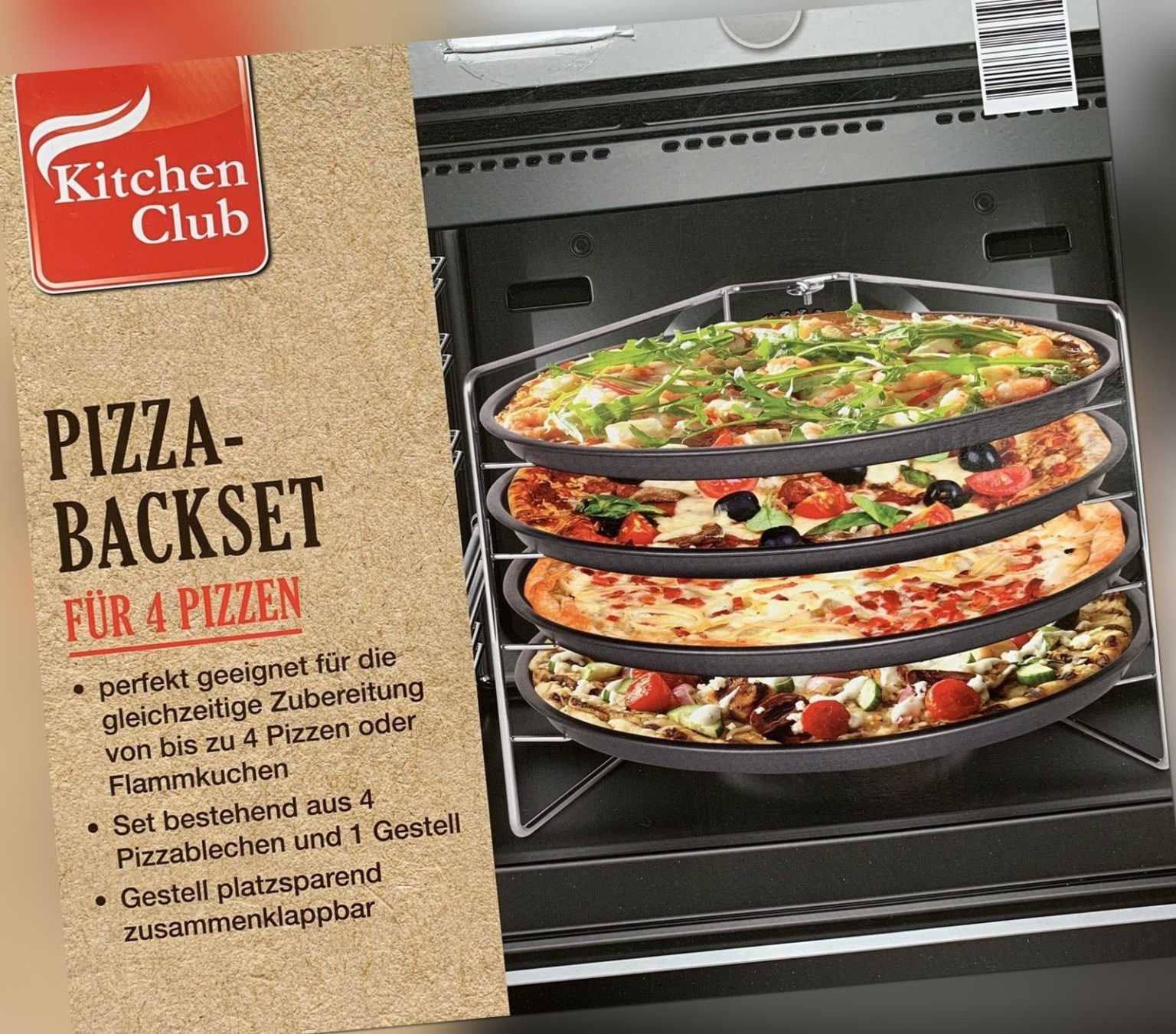 Kitchen Club Pizza Backset für 4 Pizzen Pizzablech zusammenklappbar Blech backen