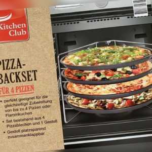 Kitchen Club Pizza Backset für 4 Pizzen Pizzablech zusammenklappbar Blech backen