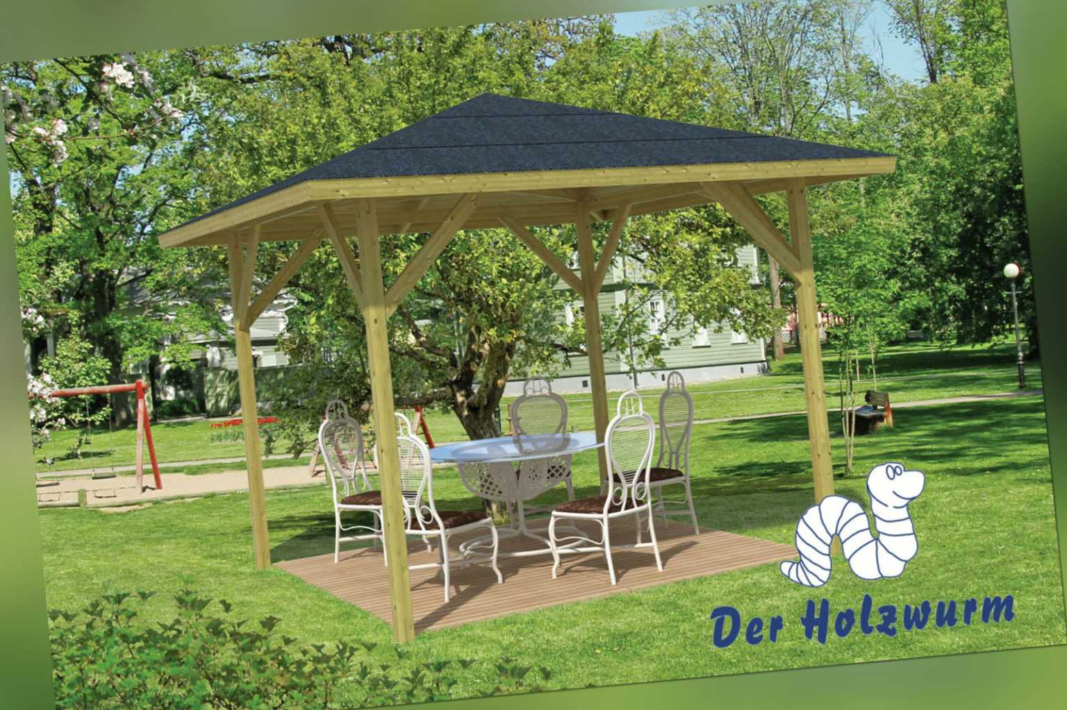 Pavillon Ökonom Gartenlaube 340x340 cm 8,5 x 8,5 cm Pfosten Pavillion Holz Neu