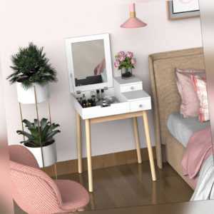 Dressing Table Desk Flip-up Mirror Multi-purpose 2 Drawers Makeup Bedroom White