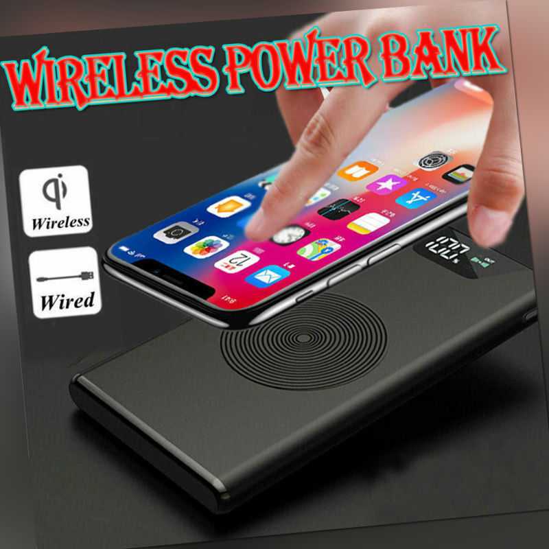500000mAh PowerBank 2-USB LED LCD Wireless Externer Ladegerät Charger Für Handys