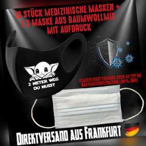 10 Stück Medizinische Masken Typ IIR + Fashion Mask Mundschutz 2 Meter weg Jedi