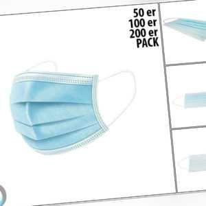 50er, 100er Set Einweg Mundschutz Maske Gesichtsmaske Mund-Nasen-Schutz 3-lagig