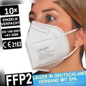 10 x FFP2 Maske CE Zertifiziert Atemschutzmaske Mundschutz EN149 Schutzmaske