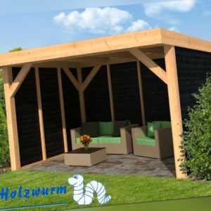 Pavillon Ommen Gartenlaube Holzhaus Gartenhaus 400 x 300 cm Holz Lärche schwarz