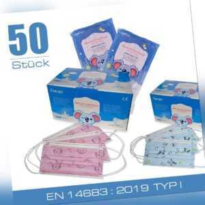 Mundschutz Kinder medizinische OP-Maske 3-lagig Atemschutz EN 14683 Rosa Blau
