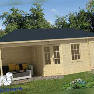 Gartenhaus Olson ISO Blockhaus 705x300cm Holzhaus 44mm Anbauschuppen Unterstand