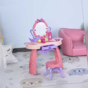 HOMCOM Kids Vanity Table and Stool Beauty Pretend Play Set with Lights Sounds