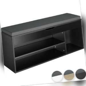 Schuhbank mit Sitzkissen Schuhschrank Schuhregal Sitzbank Klappfach Holz 104 cm