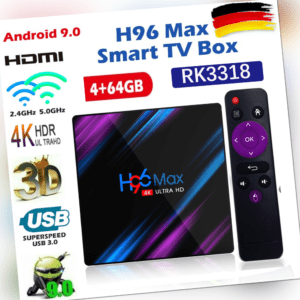 H96 Max TV Box Fernsehkasten RK3318 Android 9.0 4K 4+64GB WiFi Media Player P4Y8