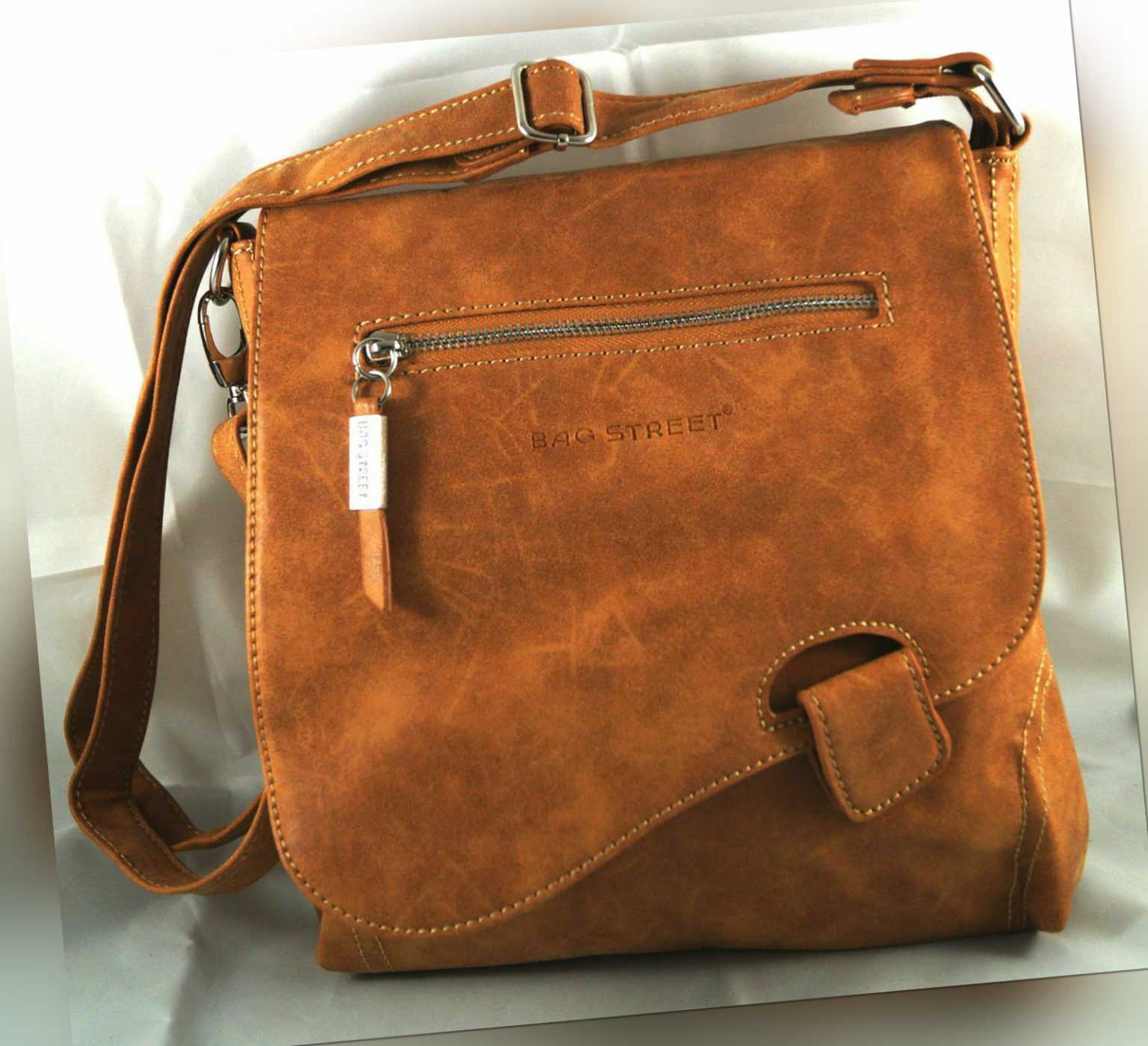 Handtasche Umhängetasche Cross-Over Wildlederimitat Bag Street 3421 Cognac