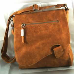 Handtasche Umhängetasche Cross-Over Wildlederimitat Bag Street 3421 Cognac