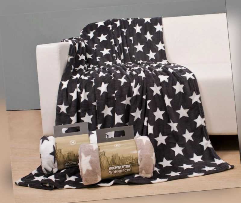 Kuscheldecke XL Sofadecke 150x200cm Tagesdecke STERNE Flanell
